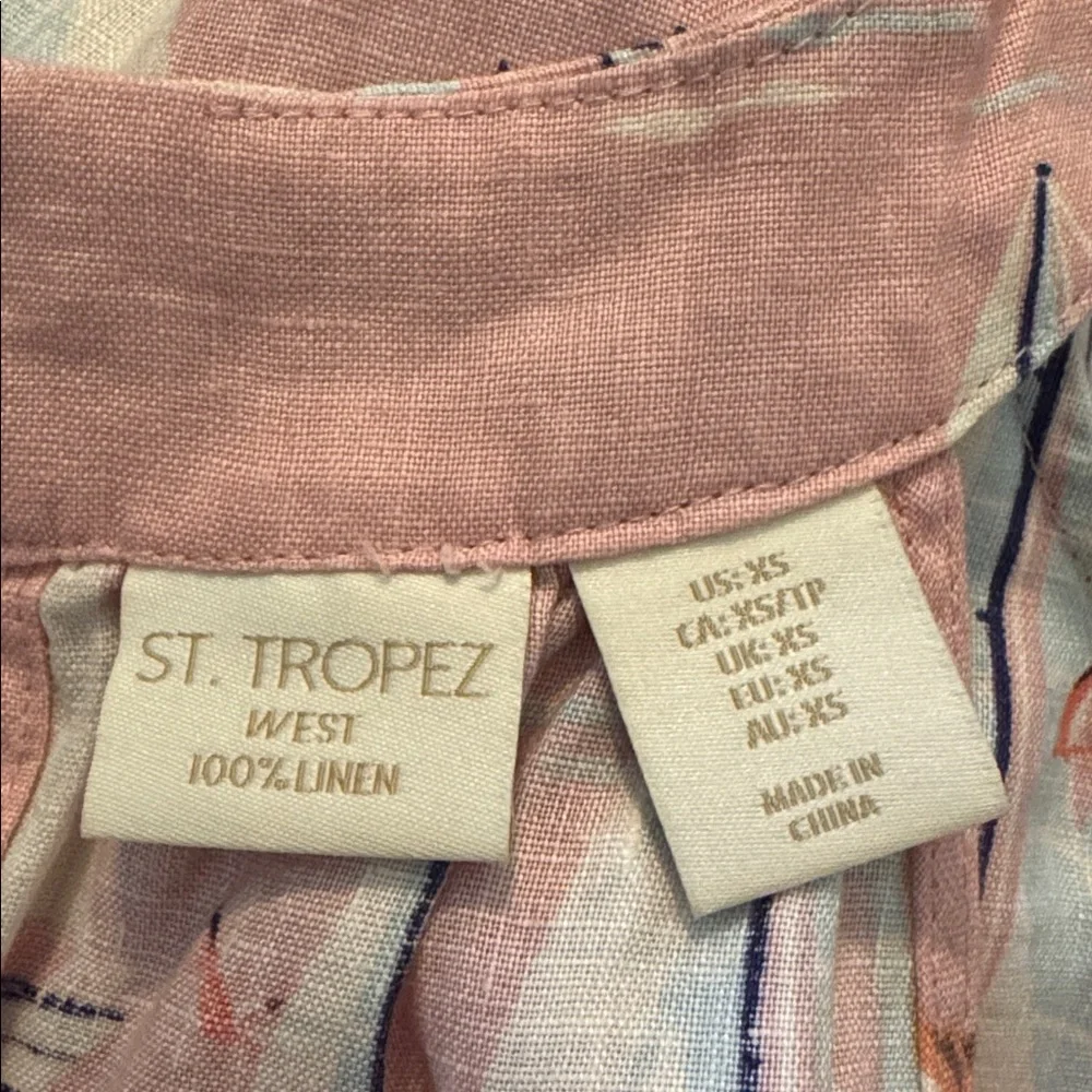 St. Tropez 100% Linen Pink White Sailboat Print Sleeveless Dress XS - Picture 10 of 14